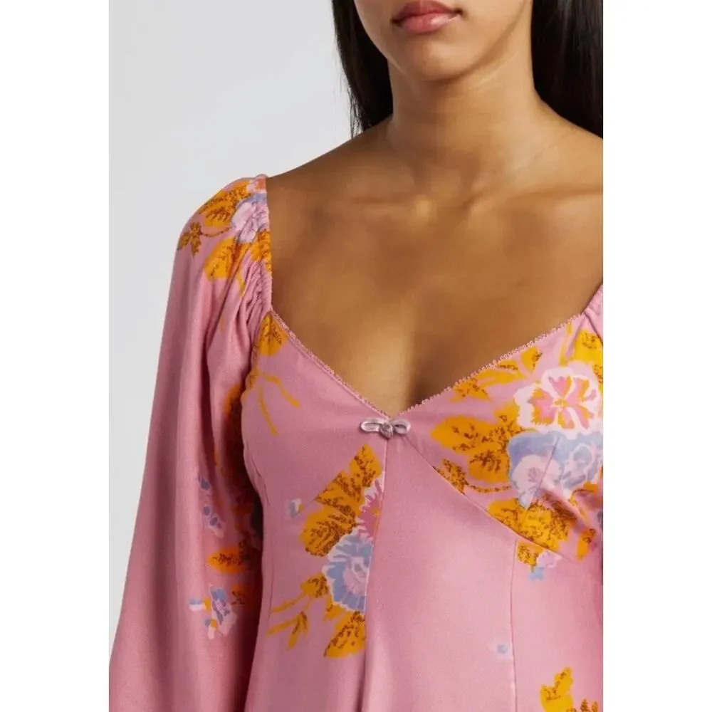 FREE PEOPLE NWOT Francesca Mini Dress Dawn Rose Pink Size Small Floral Femme - Picture 4 of 11